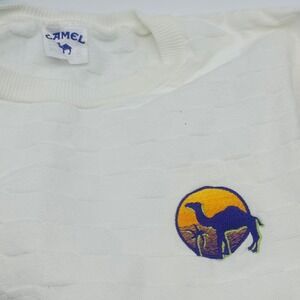 Camel Vintage 90s Joe Camel Waffle Textured Brick Knit White Sweatshirt L